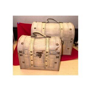 Set of 2 Barrel Top Container Boxes Rustic Antiqued Look Storage Home Décor